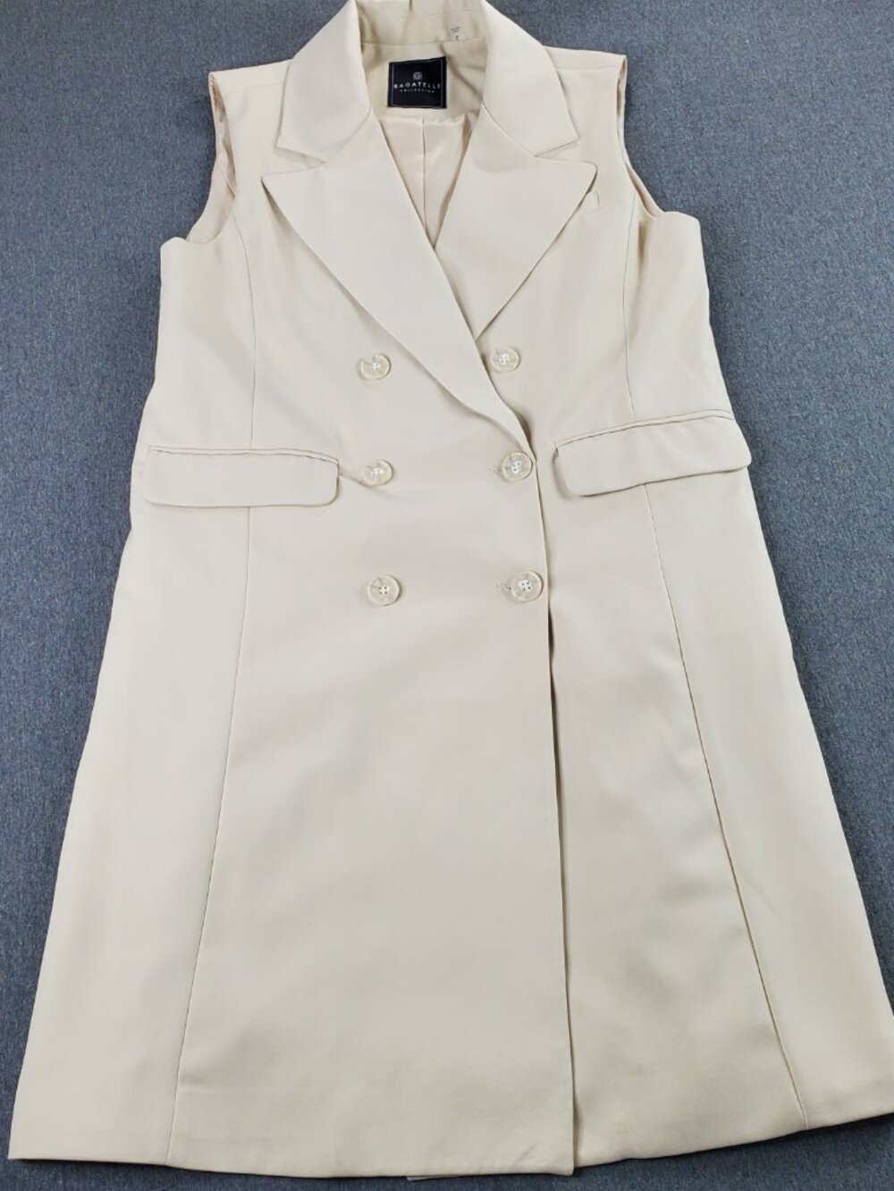 Bagatelle Collection Womens L Beige Sleeveless Double-Breasted Blazer Vest Dress